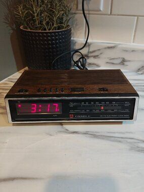 Rare Vintage Candle AM/FM Digital Clock Radio Faux Woodgrain Red LED 1980s Retro